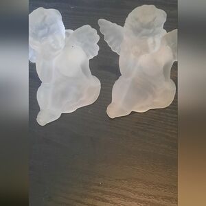 Frosted Glass Angel Figurines Candleholders - Set of 2